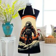 1pc Red - Sun Astronaut 3D Pattern Linen Apron For Home Cooking, Kitchen Wear, And Cooking Enthusiasts - Multicolor - View 7