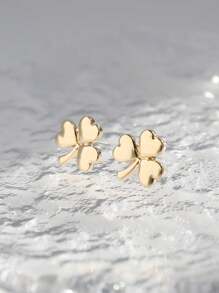 1 Pair Classic Shiny Gold Clover Stud Earrings, Minimalist Jewelry Suitable For Women, Great For St. Patrick's Day Gift - Clover Earrings - View 6