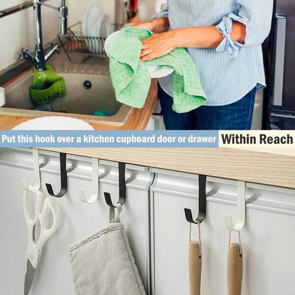 5 Pieces Cabinet Door Hook - Cabinet Storage Rack Hook On Door - Cabinet Hook For Hanging Stockings, Clothes, Towels - Black And White