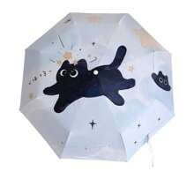 1 pièce Parapluie pliant automatique imprimé chat mignon, double usage pluie/soleil, parasol de voyage anti-UV