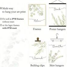 Bộ 4 tranh treo tường phòng tắm hình cây, tranh treo tường thực vật thư giãn, tranh treo tường phòng tắm, áp phích treo tường màu nước hình lá bạch đàn, tranh treo tường tối giản theo phong cách Bohemian, 8x10in - Màu xanh Bạc hà - Xem 4