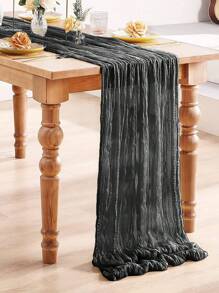 1pc/2pcs Black Pleated Table Runner, Transparent Rustic Cheesecloth Tablecloth, Folding Table Runner Tablecloth, Table Cover, Party Favor, Birthday Gifts For Birthday Decor, Wedding Decor, Holiday Babe Shower Decor Home Decor Party Decor Room Decor Table Decoration Kitchen Decor Table Cloth