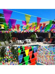 100M Multicolored Triangle Flags Bunting Party Banner Triangle Garland For Wedding Shop Street Decor Garden Decor