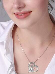 1 件母亲节礼物可爱袋鼠心形水晶雕刻“我爱你”项链女士