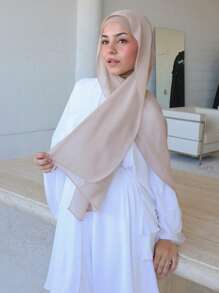 2 件套女士新款雪纺围巾和头巾套装，纯色珍珠雪纺围巾和底帽，穆斯林头巾适合日常外出和祈祷