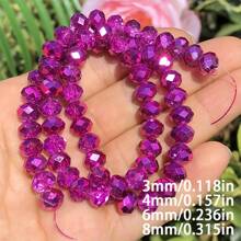 120/160/220/300pcs Austrian Crystal Glass Beads, Fuchsia Color, Round Flat Shape, 4/6/8mm, Suitable For Handmade Bracelets, Necklaces, Earrings, Jewelry Making Supplies - Oblate Crystal - View 3
