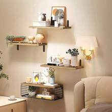 1 Set Rustic Solid Pine Wood Floating Wall Shelf With Toilet Paper Holder Basket, Wall Mounted Bath Storage Rack