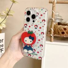 Sanrio 2 sztuki japońskiej kreskówki słodkie kratki czerwony kot jabłkowy kotek z podstawką kompatybilny z 16 Pro Max, 15 Pro Max, 14 Pro Max, 13 Pro Max, pełne silikonowe etui ochronne na telefon