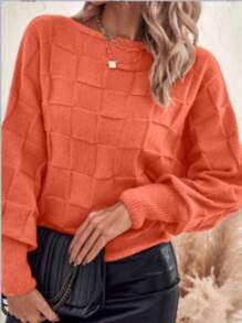 TRICOZHU Women's Blouse WINTER KNITTED Long Sleeve Blouse FASHION 2024 - 珊瑚橙 - 查看 2