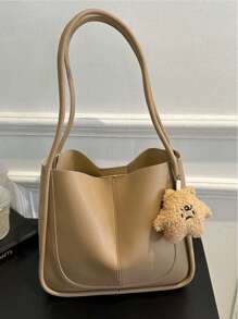 这款女士大容量手提包/单肩包/手提包采用PU材质，配有星星毛绒吊坠，简约的纯色拼接设计，适合日常通勤、商务旅行，也是送给女朋友的绝佳礼物，是女士秋季穿搭的理想之选。 - 彩色 - 查看 14