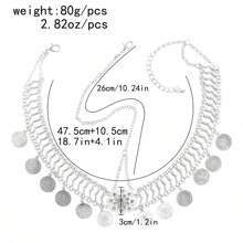 1pc Vintage European-American Geometric Headdress With Rhinestone Metal Coin & Tassel Pendant Hair Accessory - Silver - View 7