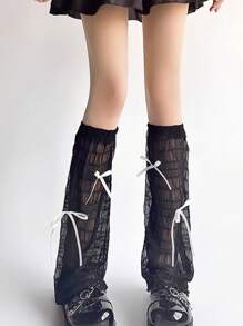 1pair Sweet Bow Thin Lace Breathable Women's Leg Covers, Lolita, JK Flared Socks Leg Covers, Versatile