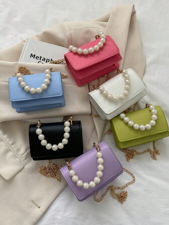 1 Pc New Small Capacity Beaded Handle Pu Material Handbag, Metal Strap, Exquisite And Compact, Magnetic Closure, Can Be Worn Crossbody Or Handheld, Suitable For Daily Outings, Shopping, Commuting, And As A Gift For Friends