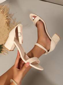 OMS Damesmode Veelzijdige Medium Chunky Heel Strap Peep-Toe Sandalen, Romeinse Stijl Gesp Decoratie, Ademend Rugloos Ontwerp
