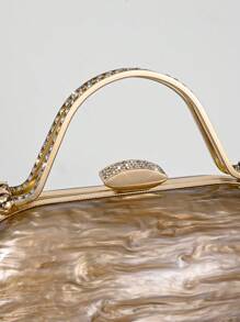 Fashionable Acrylic Round Crackle Box Evening Clutch Bag, Romantic Wedding Luxury Rhinestone Handbag, Decorative Evening Dress Formal Party Crossbody Chain Purse For Bride