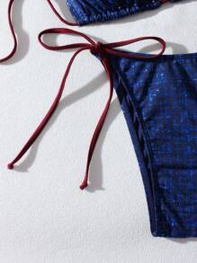 Conjunto de bikini de 2 piezas con tirantes, de última moda, tejido sexy, para vacaciones y playa en primavera - Azul Marino - Ver 5