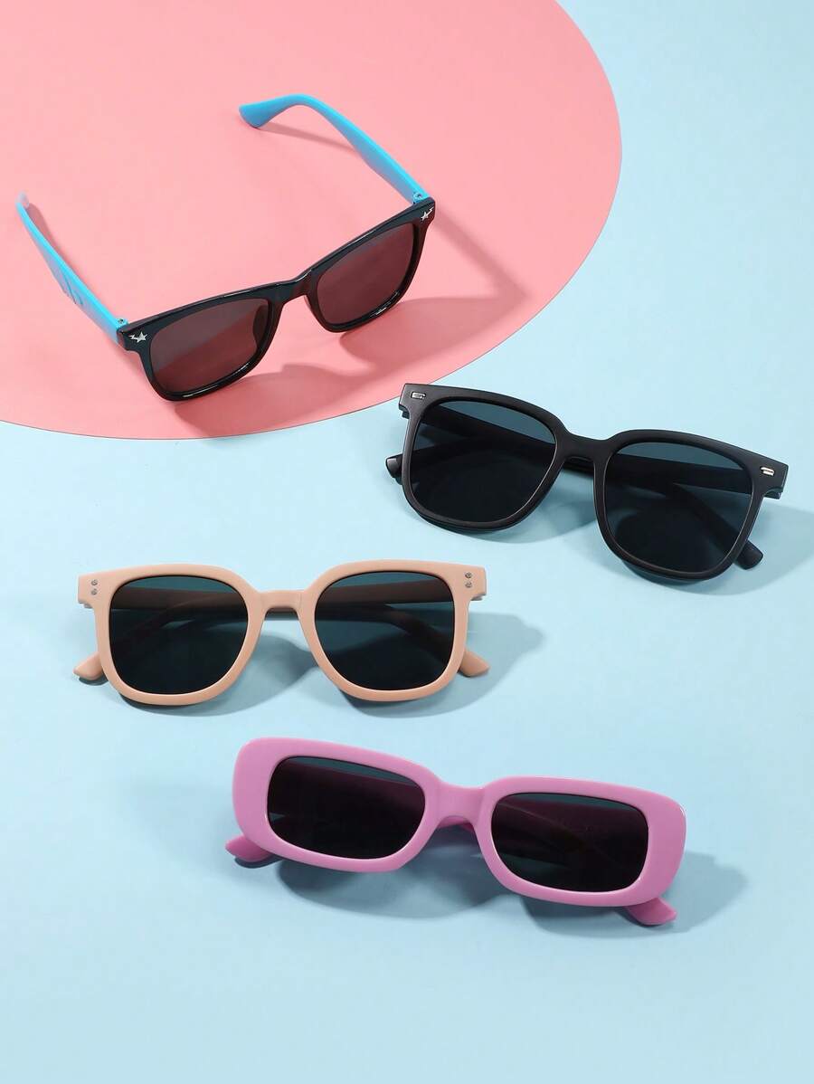 4 副儿童时尚眼镜套装，各种镜框形状组合，方形和椭圆形镜框，颜色鲜艳，适合男孩、女孩、日常配饰、旅行、节日、派对装饰和摄影道具