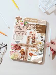 复古 1 件棕色调十字印花扁平保护壳，兼容 iPad 10.2 英寸、iPad Pro 11 英寸 2021/2020/10 代、iPad Mini 4/5/6、Galaxy Tab A8 10.5 英寸 2022、Matepad 10.4 英寸/Tab，带铅笔槽，防震，平板电脑支架保护套 - 彩色 - 查看 1