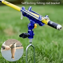 2pcs Auto-Deploy Fishing Rod Holder - High Sensitivity With 360° Adjustable One-Touch Lock, Ideal For Hands-Free Ground Fishing, Stainless Steel Construction, Angler's Companion - Blue - View 3