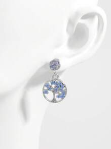 1 Par de Pendientes Elegantes y Románticos de Árbol de la Vida con Circonita Cúbica de Plata de Ley 925, Apropiados para Mujeres en Fechas Diarias, Fiestas, Bodas y Aniversarios, un Regalo Elegante para Resaltar