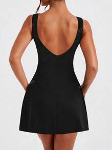 Plus Size Vrouwen Modieuze Minimalistische Elegante Getailleerde Zwarte Gebreide Rugloze A-lijn Jurk