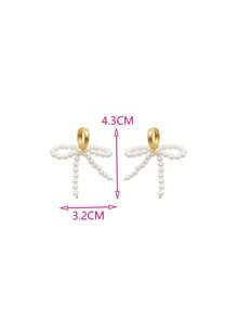 HOTNICE 1 Pair Of Ladylike Bowknot Pearl Earrings