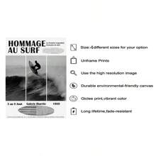 1 PIEZA Cartel de lienzo de exhibición de surf en blanco y negro vintage "Surca las olas", decoración de arte moderno de estilo retro, decoración de casa de playa - Póster costero, para baño, sala de estar, dormitorio, cocina, sin marco