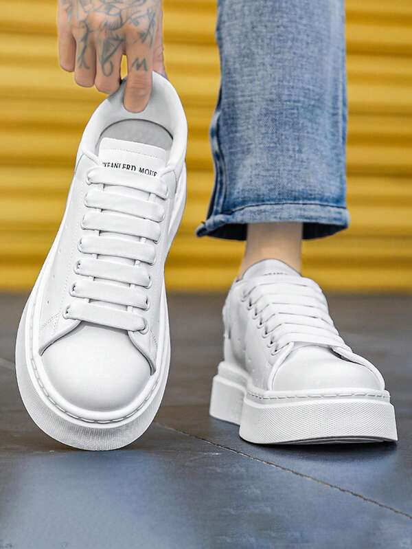 Men's White Breathable Sneakers, Versatile Sports Shoes, Lightweight Casual Shoes, Street Style, Minimalist Design