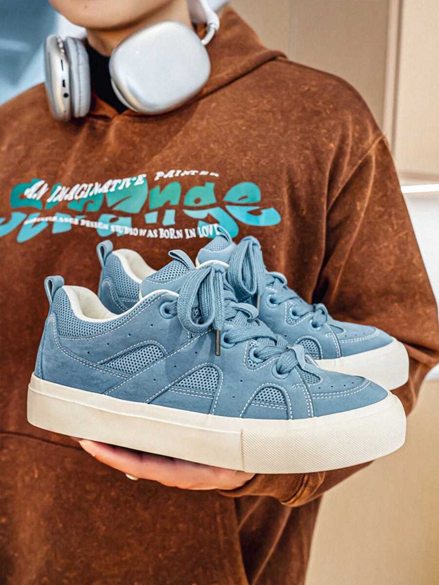 Men's Fashionable Thick Sole Breathable Low-Top Casual Sneakers, Spring/Summer - Blue - View 1