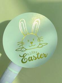 100pcs Round Happy Easter Stickers, 4X4CM Gold Label, Easter Gift Packaging Decoration Stickers