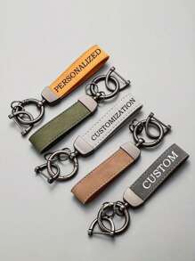 1pc Customized Engraved Name Letter PU Leather Fur Keychain, Fashion Casual Style, Father's Day Gift Suitable For Fathers, Elders, Partners, Teachers, Classmates, Friends, Can Be Used As Promotional, Business, Or Advertising Gift