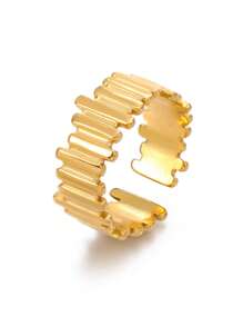 1 件/3 件不锈钢金色几何不对称垂直条纹戒指，复古时尚百搭设计，适合女性日常、派对、节日穿着、送礼、旅行和摄影 - 彩色 - 查看 11