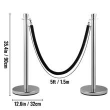 Crowd Control Stanchions: Sets Of 2, 4 Or 6 Pieces In Silver Or Black, With 5 Ft/1.5 M Red Or Black Velvet Ropes, Sturdy Concrete - Filled Metal Bases And Easy - Connect Assembly, Ideal For Party Supplies And Crowd Management - Set Of 2 Pieces Stanchion Set, 5 Ft/1.5 M Black Rope - View 10