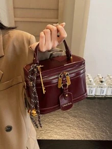 Bolso de mano impermeable de diseño de payaso clásico, juego de caja y bolso, color burdeos, con decoración de colgante, correa ajustable para viajes y compras - Burdeos - Ver 7