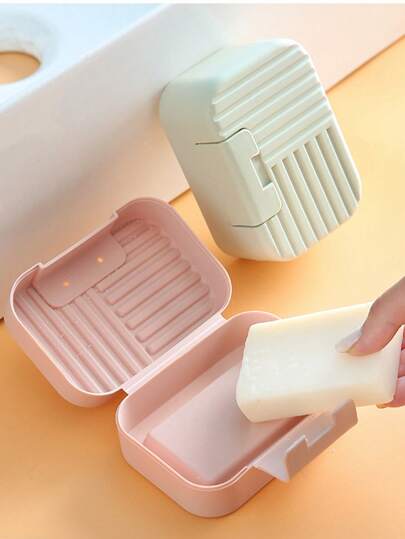 1pc Soap Holder Travel Soap Case Portable Soap Box Leak Proof Soap Bar Holder Dish Container(Color And Style:Blue And Stripe) Home Bathroom Decor Fall Decor Back To School