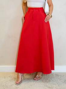 IN FASHION WOMEN'S LONG TAILORING HIGH WAIST SKIRT - 紅色 - 查看 1