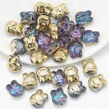 30 piezas/Paquete Cuentas con cabeza de conejo de vidrio enchapado de 10*12mm con agujero, material de manualidades para pendientes/collares/encantos/llaveros/cadenas de teléfono
