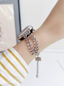 不锈钢小麦设计表带兼容 Apple Watch Series Ultra/Ultra 2/10/9/8/7/6/SE/5/4/3/2/1，适合所有尺寸 49mm、46mm、45mm、44mm、42mm、41mm、40mm、38mm，长度可调