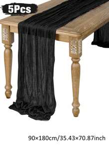 1pc/2pcs Black Pleated Table Runner, Transparent Rustic Cheesecloth Tablecloth, Folding Table Runner Tablecloth, Table Cover, Party Favor, Birthday Gifts For Birthday Decor, Wedding Decor, Holiday Babe Shower Decor Home Decor Party Decor Room Decor Table Decoration Kitchen Decor Table Cloth
