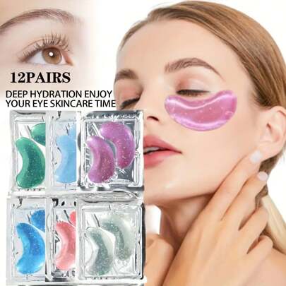 6 对/12 对保湿水晶眼膜，抚平细纹，淡化黑眼圈，紧致滋养肌肤，含有透明质酸，可提拉和收紧眼部区域，男女皆宜