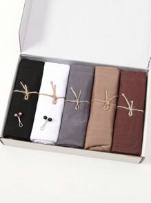 1盒女士针织头巾套装，时尚舒适防紫外线头巾，防滑透气多色组合祈祷头巾，适合节日礼物和日常佩戴（5条头巾+2个头巾夹） - 彩色 - 查看 14