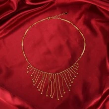 1pc Minimalist Elegant Tassel Lace Hollow Choker Necklace, Fashionable High-Quality Necklace Suitable For Wedding, Engagement, Party, Anniversary Gift For Lover - Yellow Gold - View 4