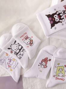 6 paires de chaussettes mignonnes de dessin animé Sanrio, style girly