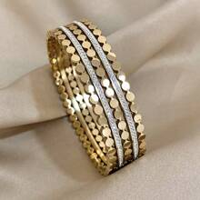 1pc Multi-Layered Rhinestone Bracelet Stackable Hollow Bracelet For Women Chunky Stainless Steel Bracelet Party And Daily Jewelry Gifts - Multicolor - View 14