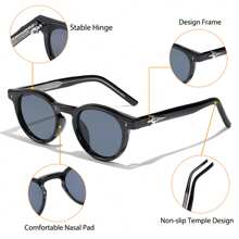 HBK Lunettes rétro rondes HBK avec branche en métal. Monture mode cool pour hommes. Idéal pour les activités de plein air, les fêtes, les voyages, la conduite, les vacances à la plage et l'utilisation casual. Décoration photo, cadeau parfait pour les vacances à la plage, les activités de plein air et les voyages, livré en emballage complet.
