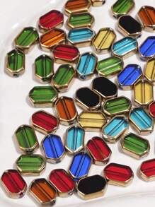 10/50 件 6x9 毫米矩形金色边缘透明玻璃珠混色 DIY 散珠手工手链耳环珠宝材料 - 珠宝制作配件