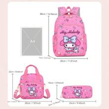 Set de mochila, estuche de lápices, bolso de hombro y billetera con diseños de Hello Kitty y My Sweetie - Accesorios de viaje para el hogar y la pareja hechos de poliamida - Set de 3 piezas: correa ajustable, cierre con cremallera - Perfecto para viajes y regalos de cumpleaños o Navidad, apto para uso diario o como regalo perfecto