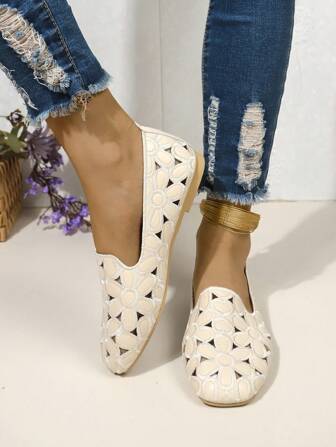 Dames instappers met platte schoenen, modieuze holle casual instappers met vierkante neus