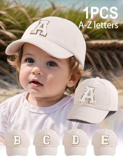 1 szt. Jednolita beżowa czapka baseballowa z dekoracją liter, dla dziewczynek w wieku 1-5 lat, codzienny ubiór na wiosnę i lato