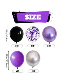 50 套高品质乳胶气球套装 - 紫色和黑色，带五彩纸屑，非常适合生日、婚礼、毕业典礼、万圣节、室内和室外主题派对装饰